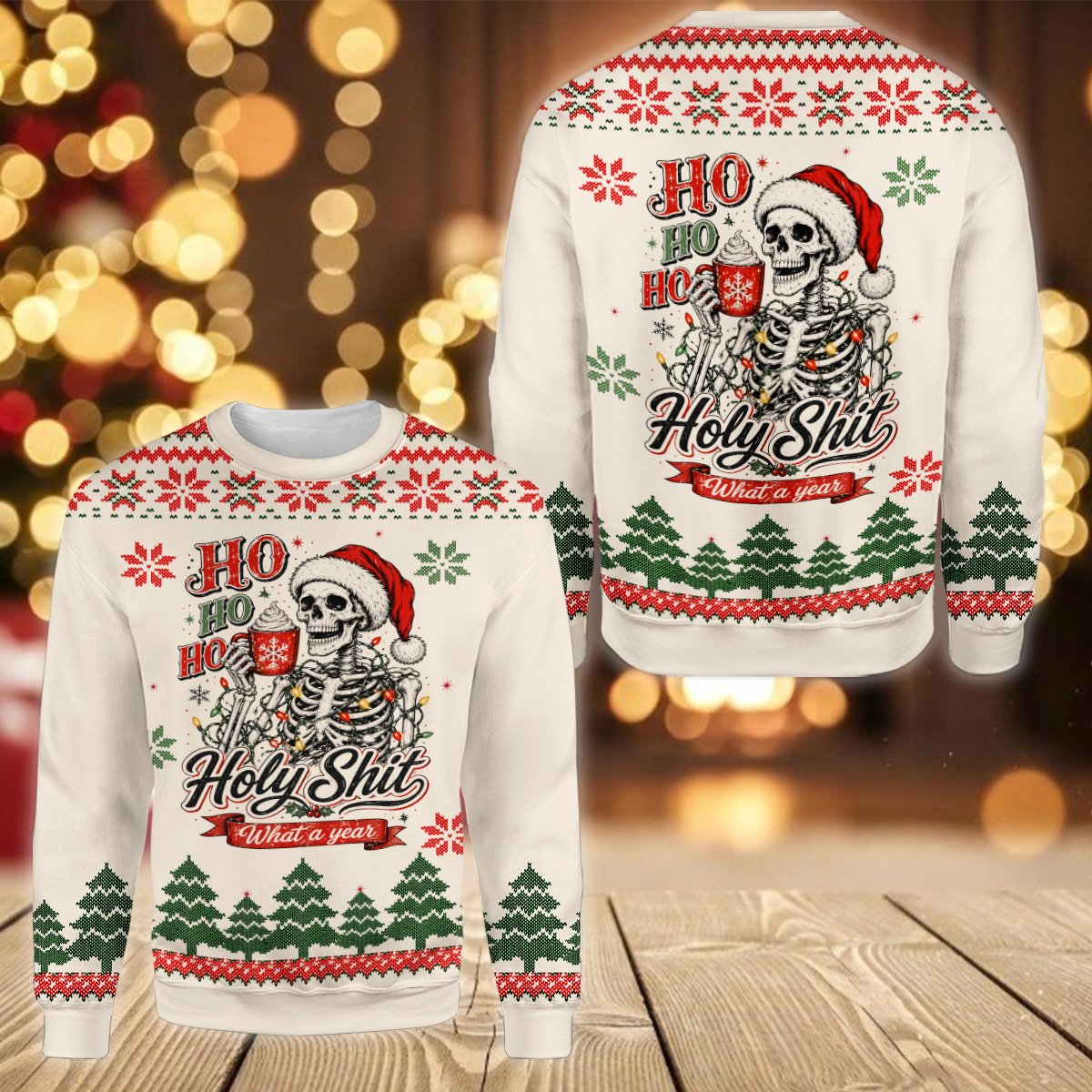 Detailed front view of the funny ugly christmas sweater