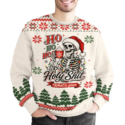 Person wearing the funny ugly sweater ideas design outdoors