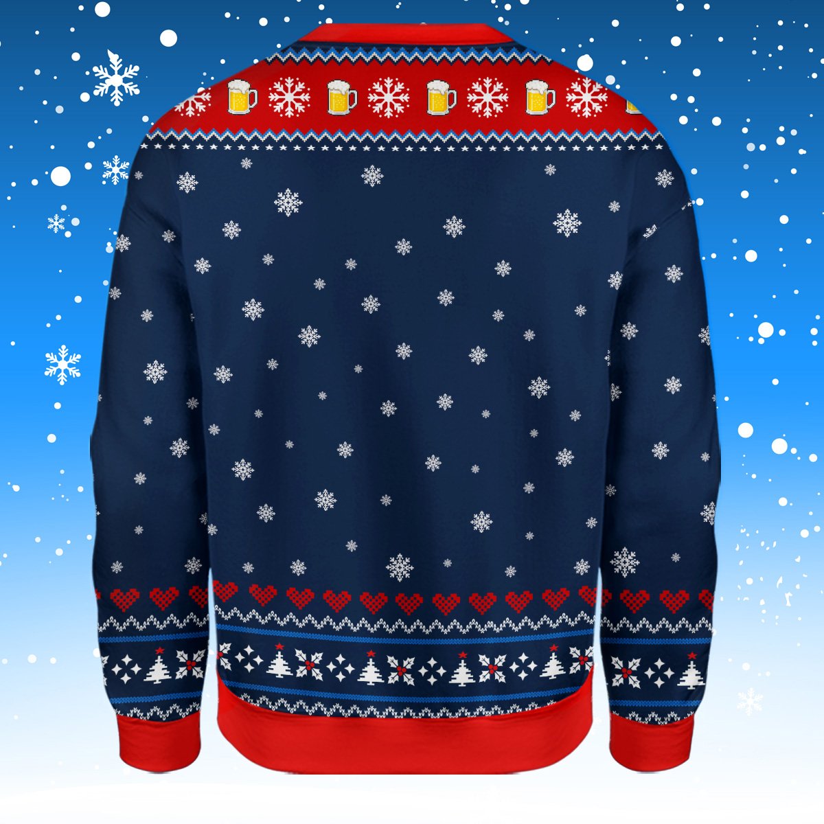Navy blue funny holiday sweater back view 4