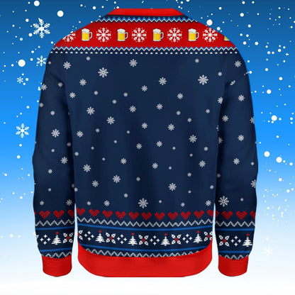 Navy blue funny holiday sweater back view 4