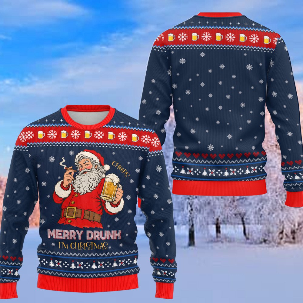 Merry drunk I'm christmas sweater adult front view 4