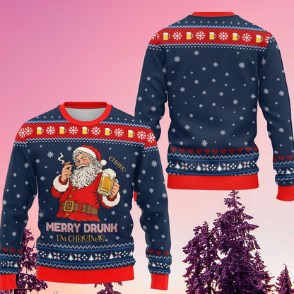 Navy blue funny holiday sweater front view 5