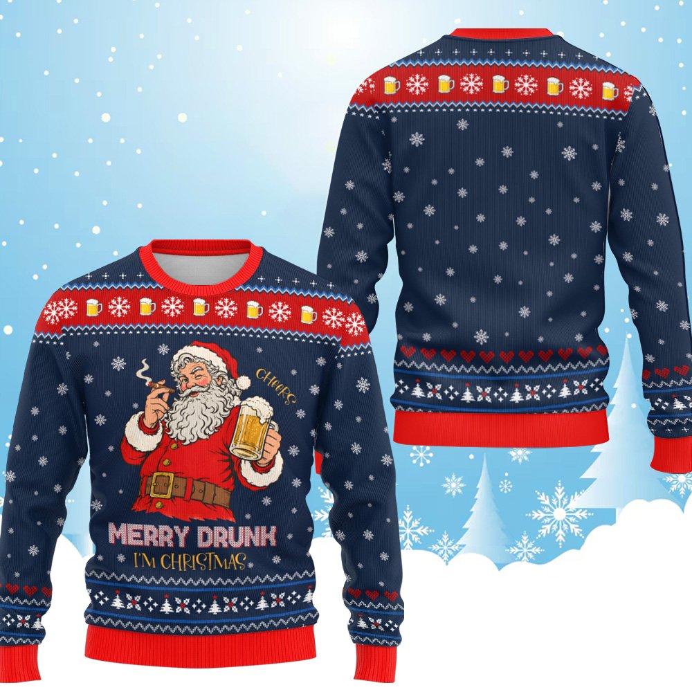 Funny ugly sweater christmas navy back view 1