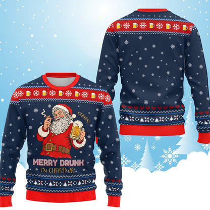Funny ugly sweater christmas navy back view 1