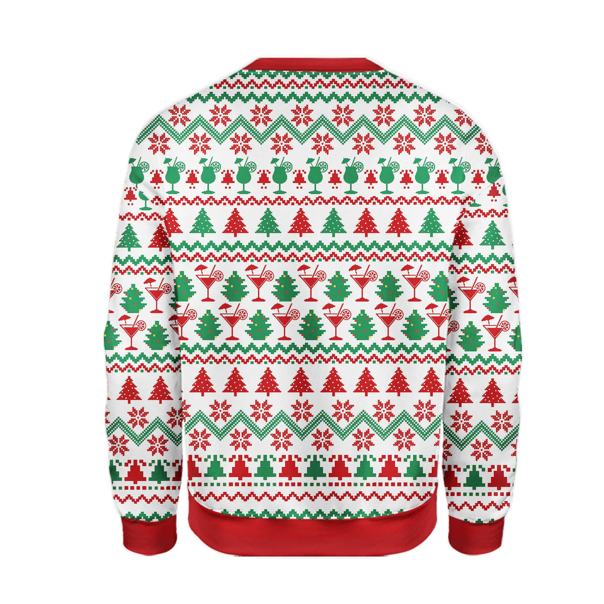 Back view of funny drinking ugly christmas sweater
