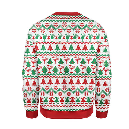 Back view of funny drinking ugly christmas sweater