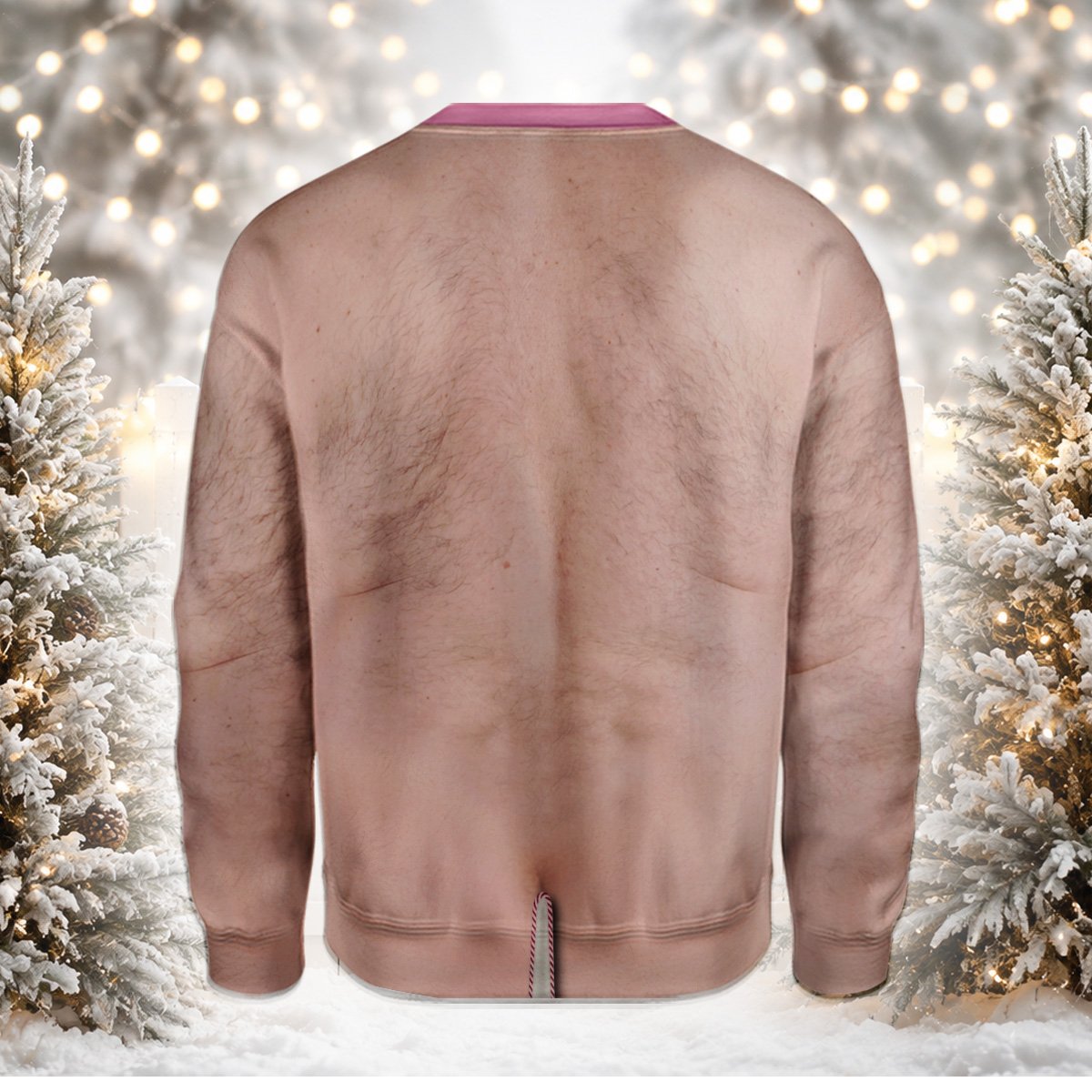 Back view of the ugly hairy chest christmas sweater