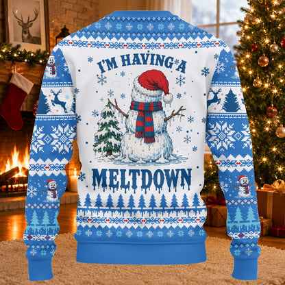 Multicolor fair isle details on funny ugly christmas sweater, view 2