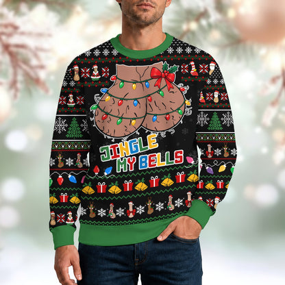 Lifestyle view of the Jingle My Bells ugly sweater on a person