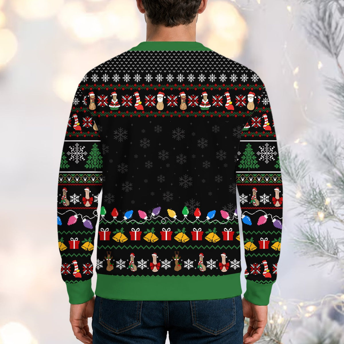 Final lifestyle image showing the humorous holiday sweater design
