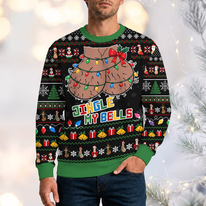 Person wearing the funny naughty christmas ugly sweater at a holiday party