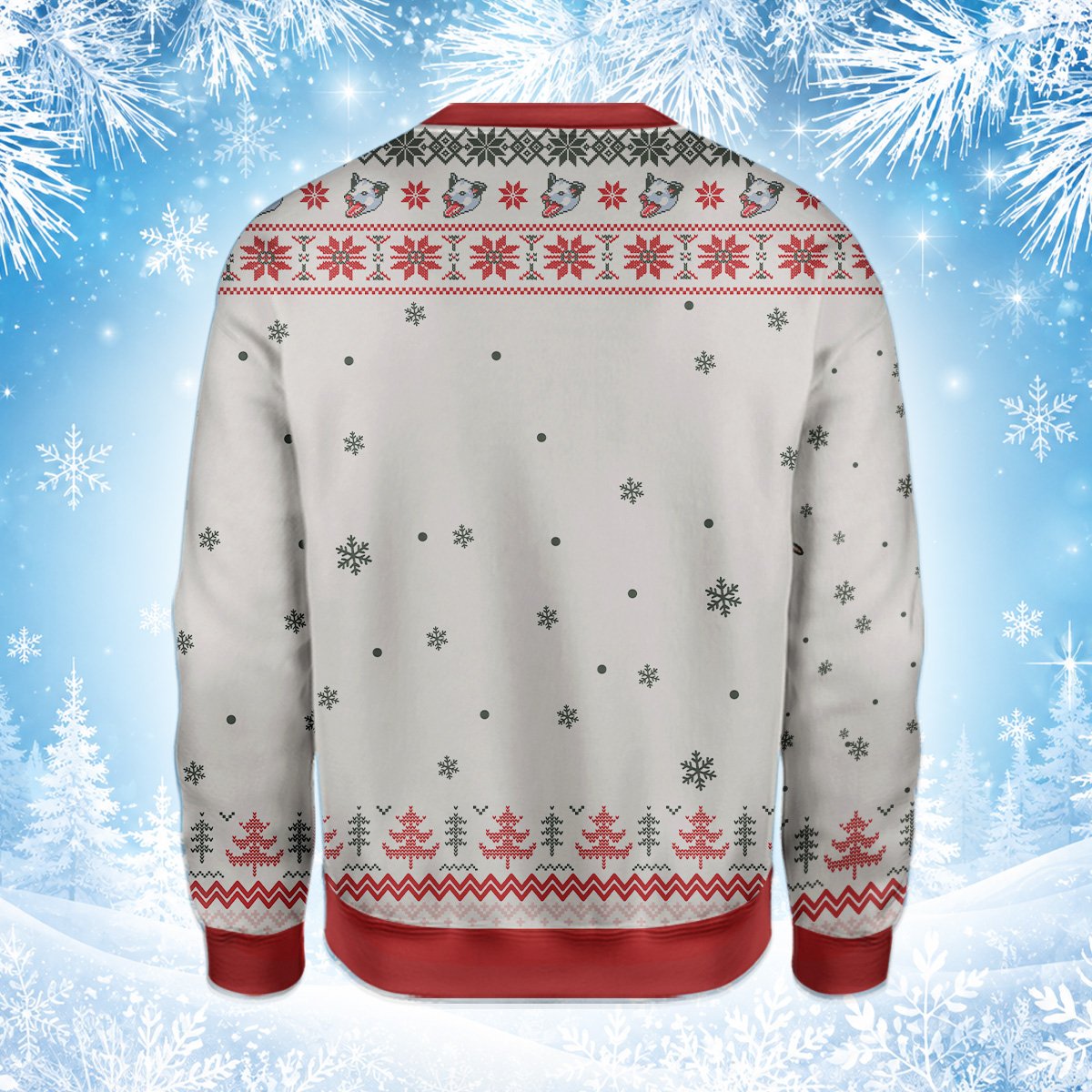 Back view of the opossum holiday ugly sweater design