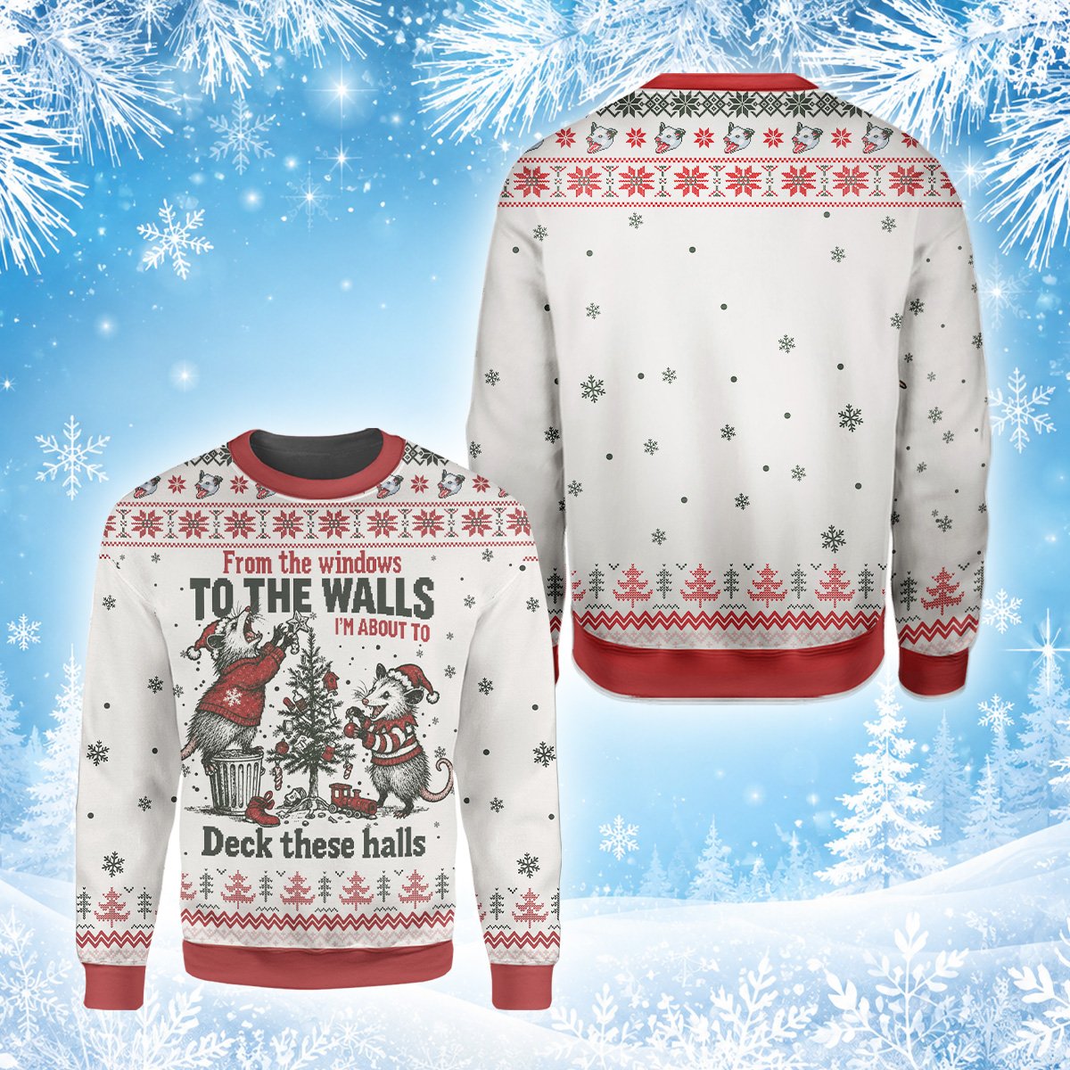 View showing the collar and upper pattern of the sweater