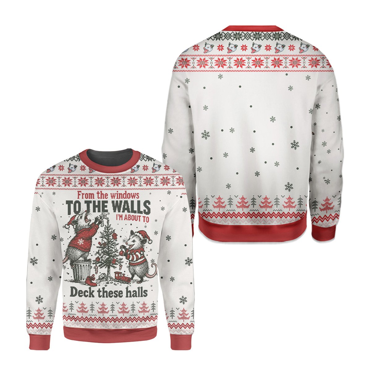 Lifestyle view of the funny opossum ugly sweater