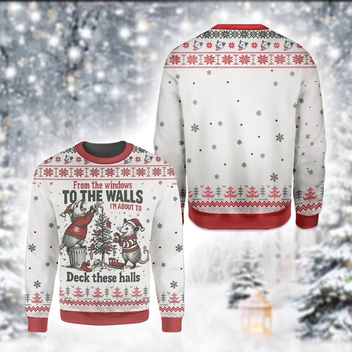 Another view of the opossum christmas sweater ugly funny