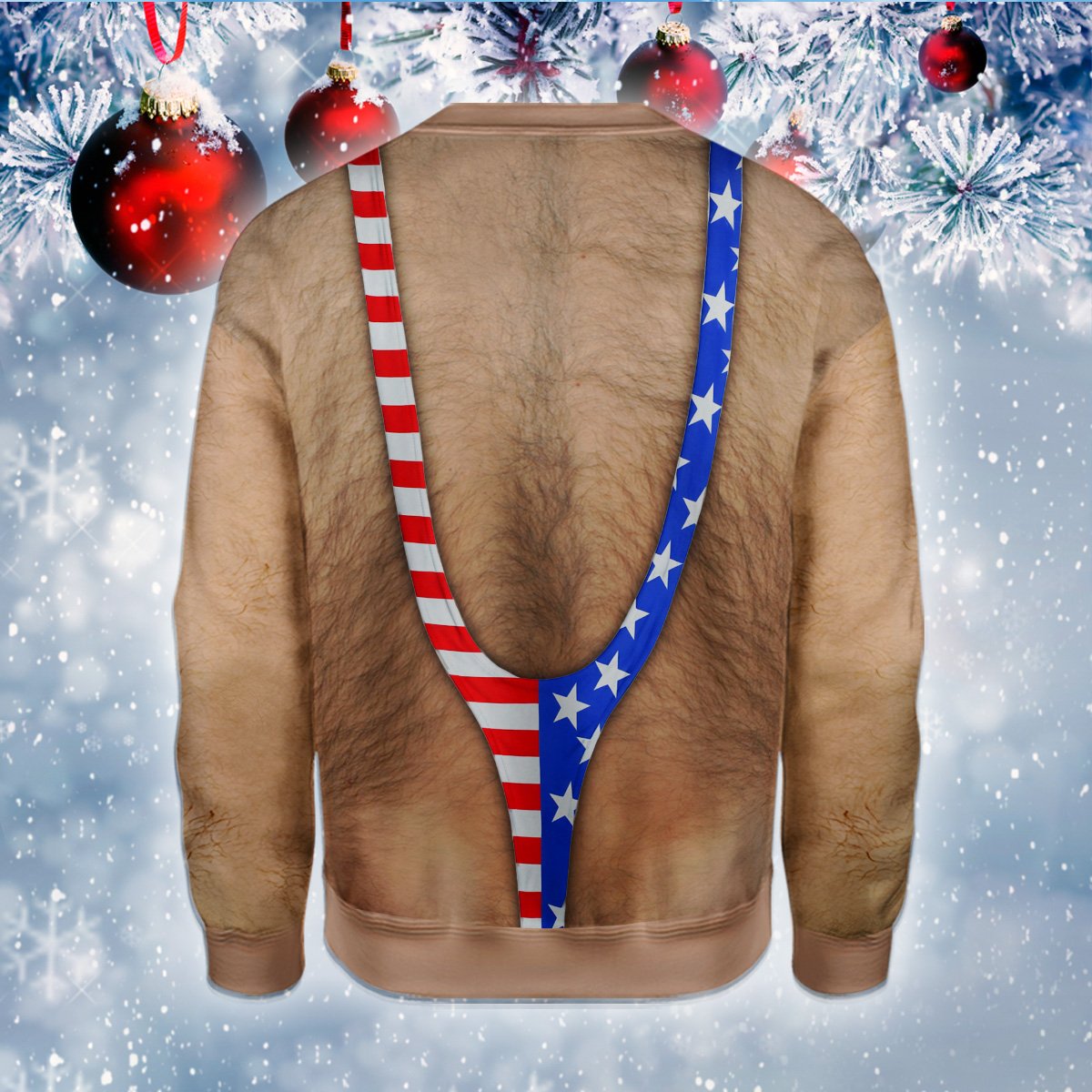 Patriotic ugly christmas sweater back detail view 2