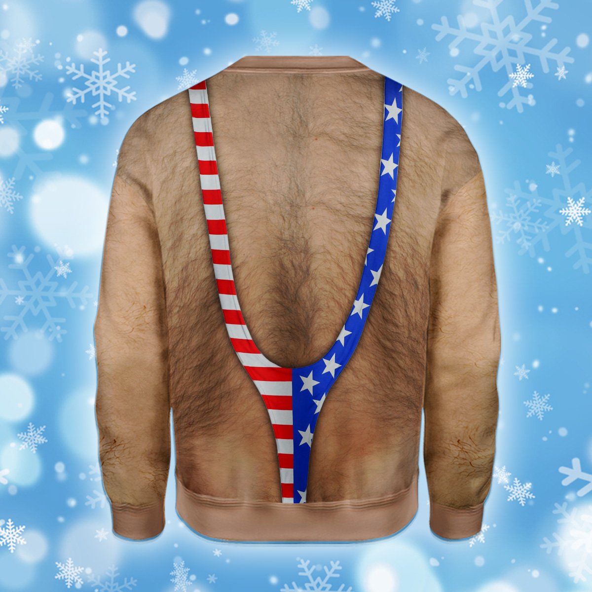 Patriotic ugly christmas sweater back detail view 3