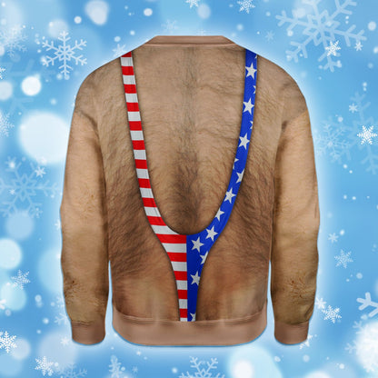 Patriotic ugly christmas sweater back detail view 3