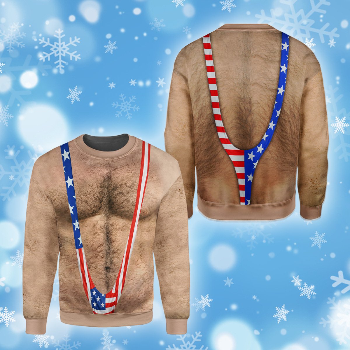 Patriotic ugly christmas sweater front detail view 2