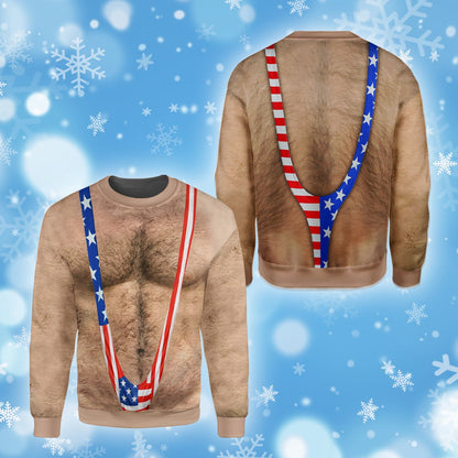 Patriotic ugly christmas sweater front detail view 2