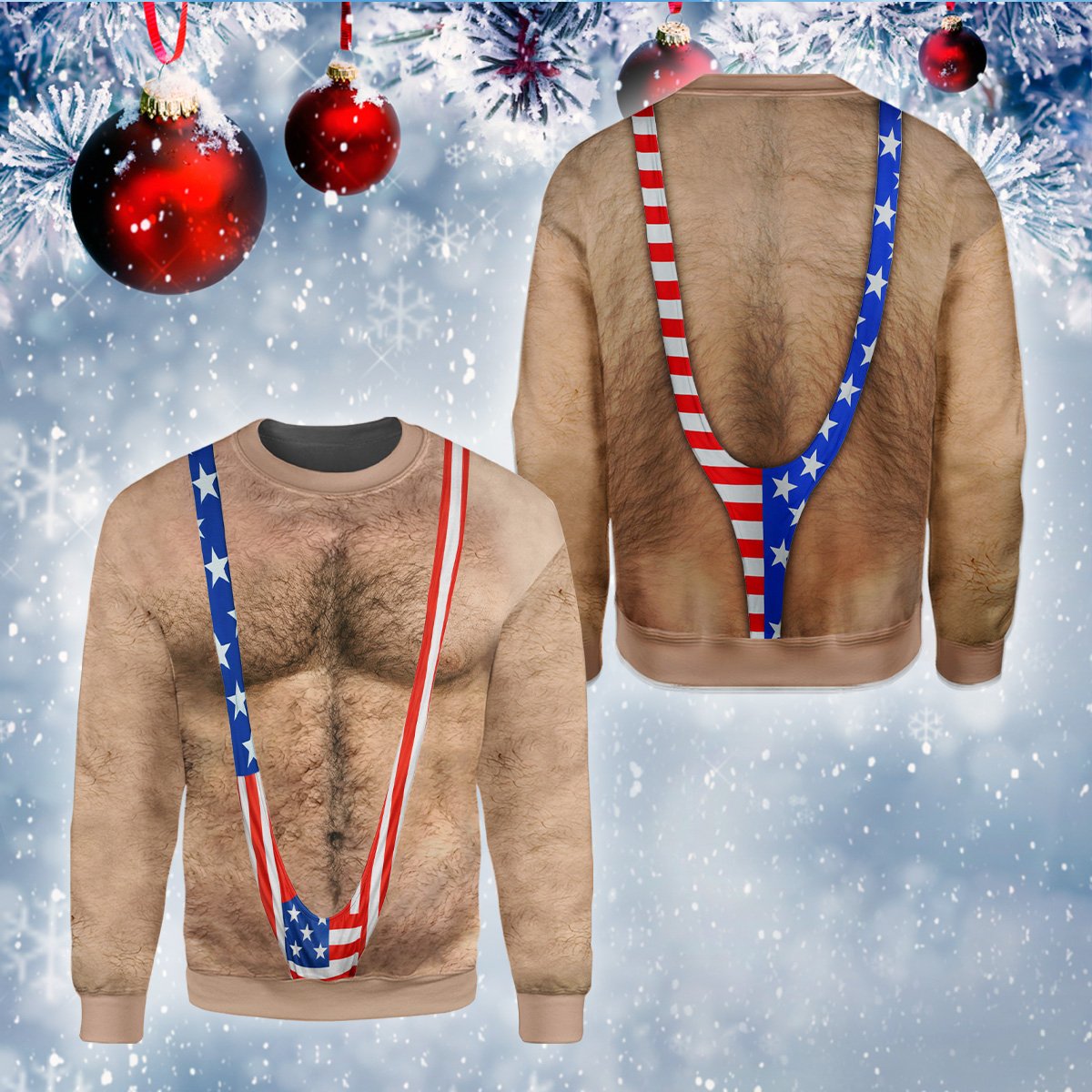 Patriotic ugly christmas sweater front detail view 3