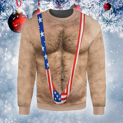 Patriotic ugly christmas sweater front detail view 4