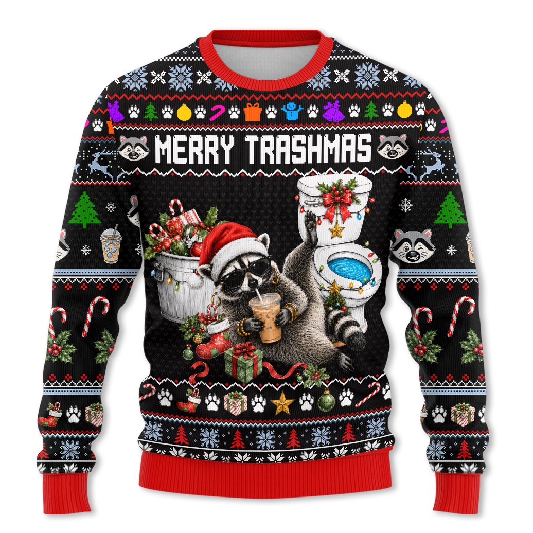 Detailed front view of the funny ugly christmas sweater
