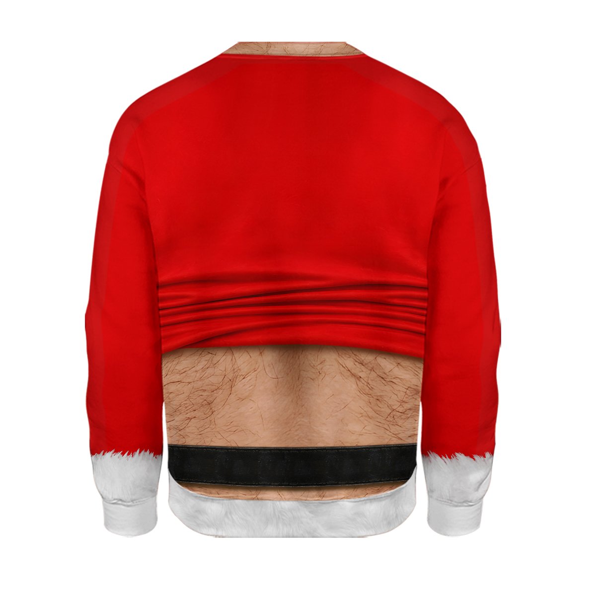 Alternative back view of the funny Santa belly ugly sweater