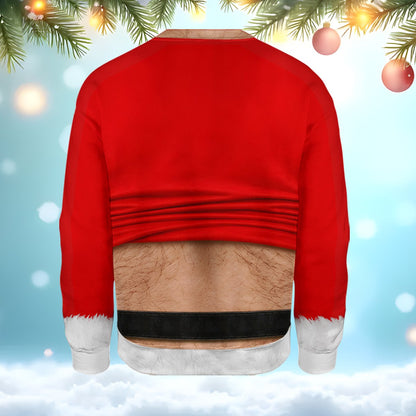 Back view of the red and flesh-colored ugly christmas sweater