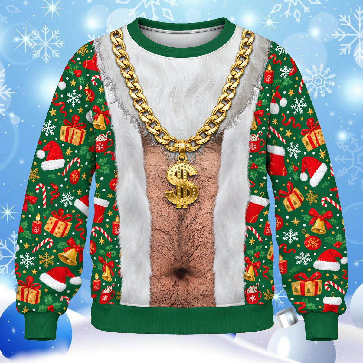 Close up front view of the ugly santa sweater ideas design