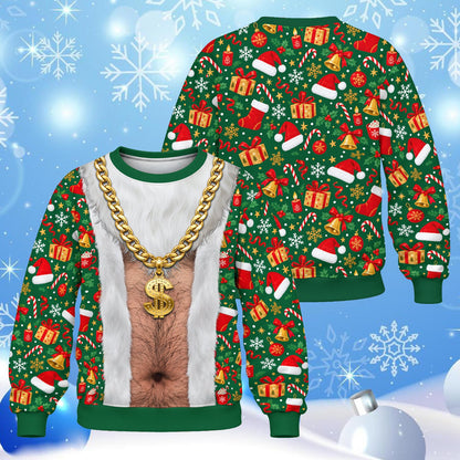 Detailed front view of the funny christmas ugly sweater