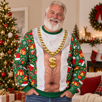 Front flat lay view of the funny ugly sweater