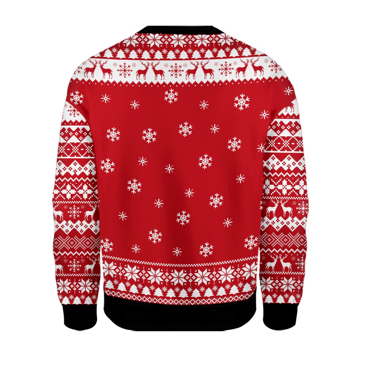 Back view of red funny santa ugly christmas sweater