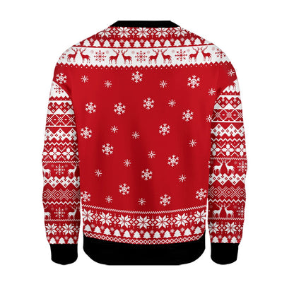 Back view of red funny santa ugly christmas sweater