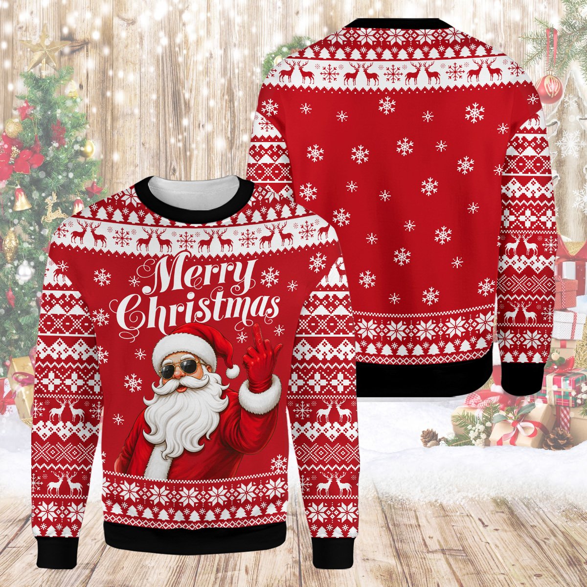 Lifestyle view 3 of funny santa ugly christmas sweater