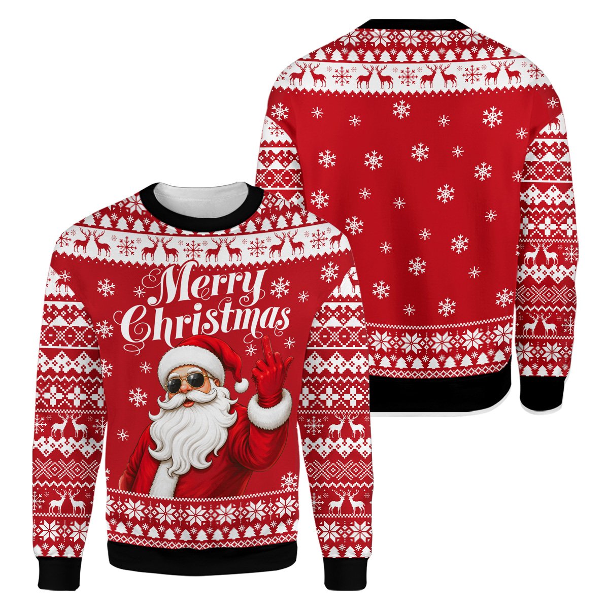 Alternate view of red funny santa ugly christmas sweater
