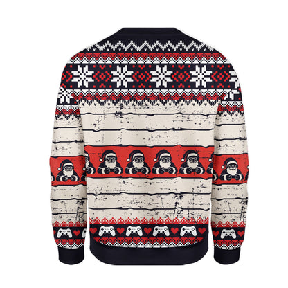 Back view of the navy polyester gaming ugly sweater