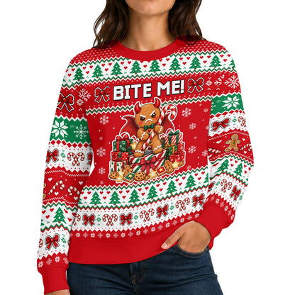Full front view showcasing the red, white, and green holiday pattern