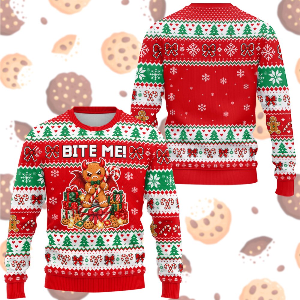 Lifestyle view of an adult wearing the funny ugly christmas sweater