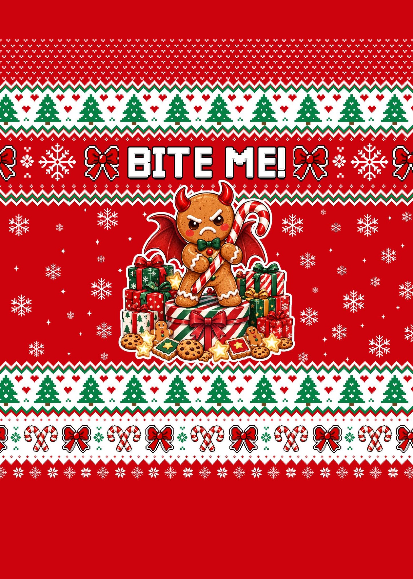 Fourth lifestyle image showing the festive gingerbread man sweater