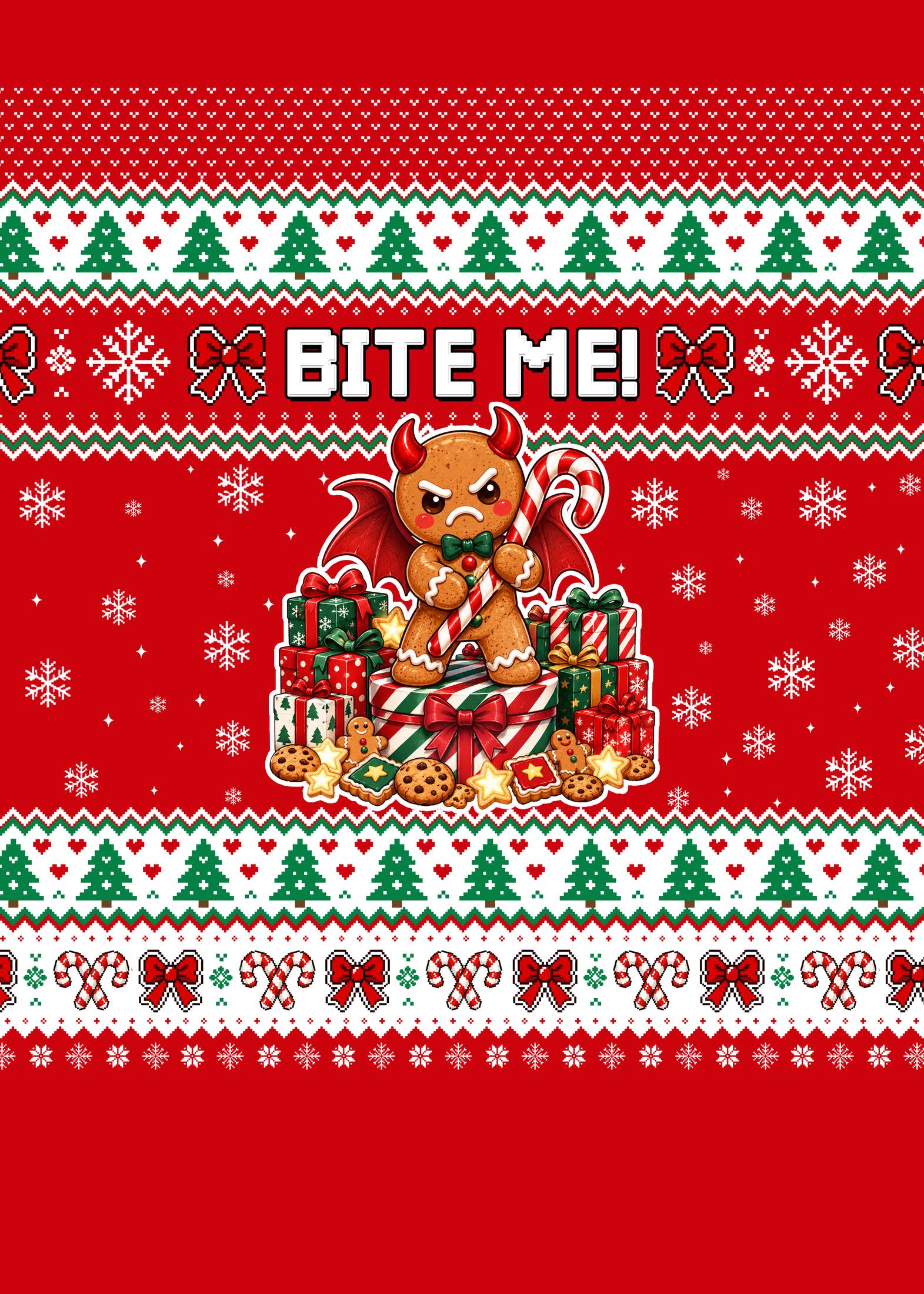 Fourth lifestyle image showing the festive gingerbread man sweater
