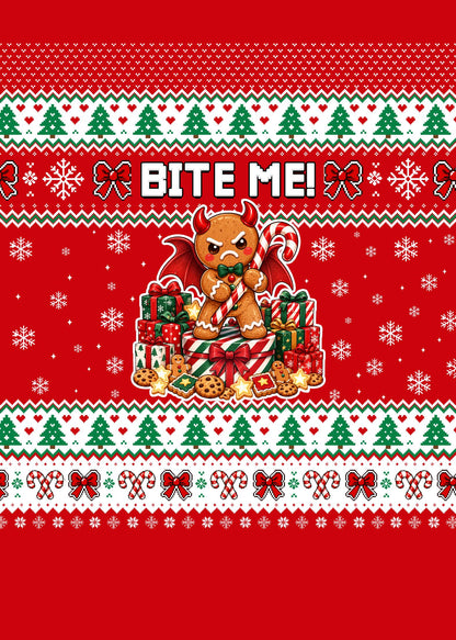 Fourth lifestyle image showing the festive gingerbread man sweater