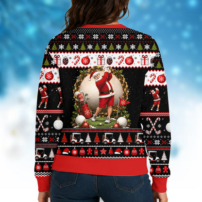 Alternate back view of black golf holiday sweater