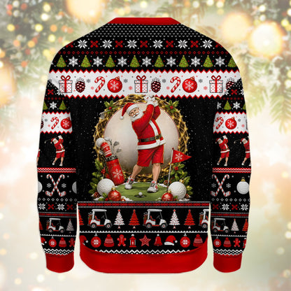 Back view of black ugly golf christmas sweater