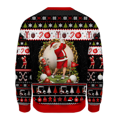 Back view of multicolor golf ugly christmas sweater