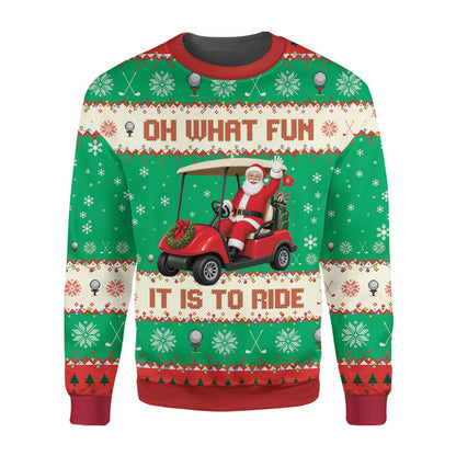 Another front view showing the festive golf holiday sweater pattern