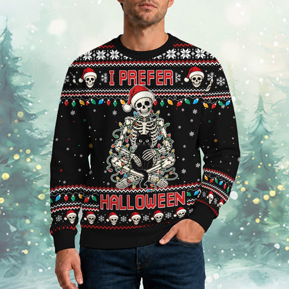 Lifestyle shot of the Halloween and Christmas mashup ugly sweater