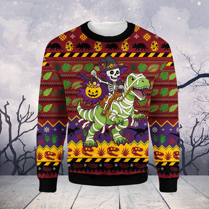 Alternate front view of the 3d dinosaur ugly sweater