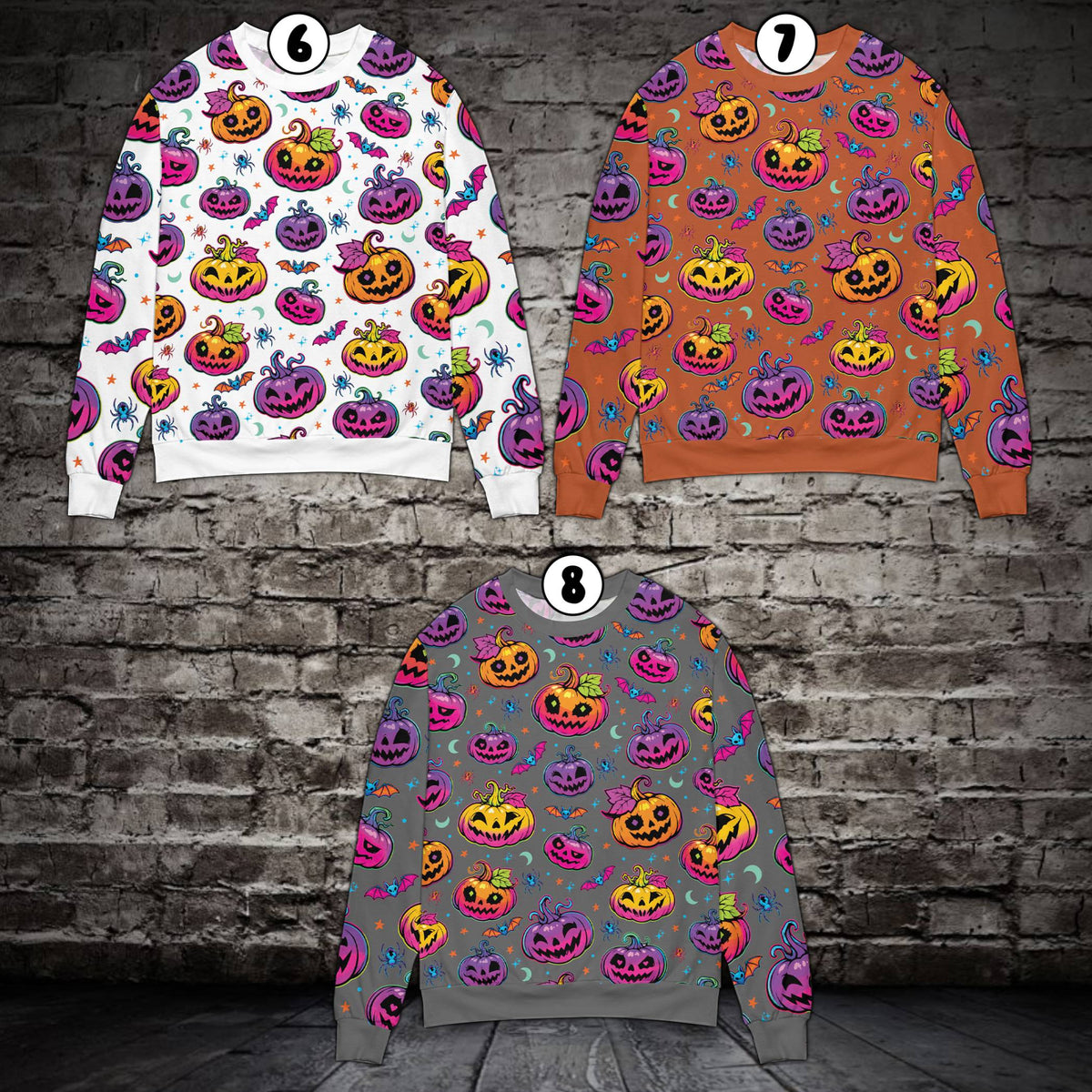 Alternate multicolor front view of the ugly halloween sweater