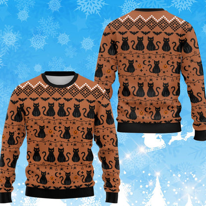 Close-up front view of orange Halloween sweater